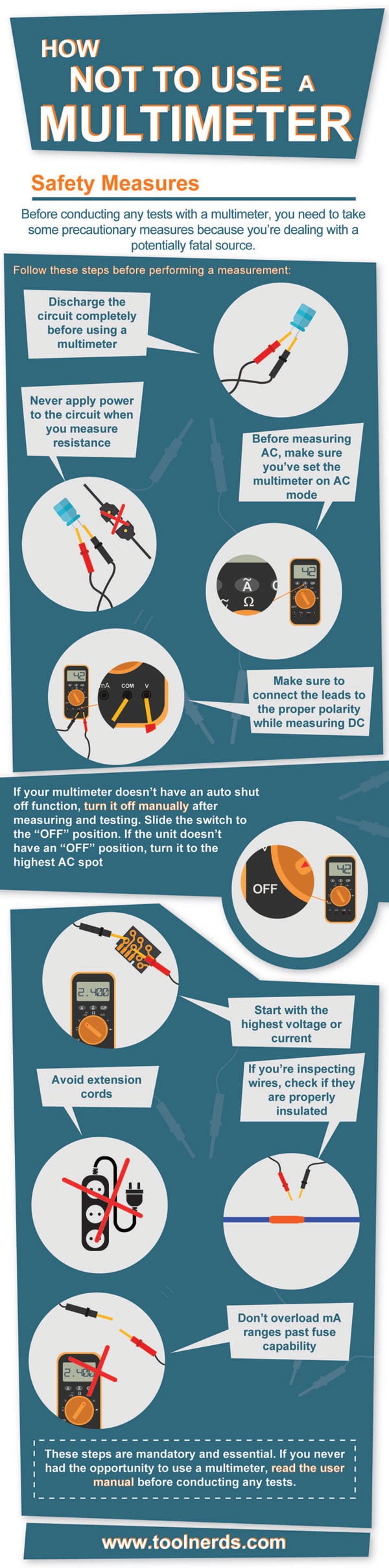 Multimeter safety measures infographic